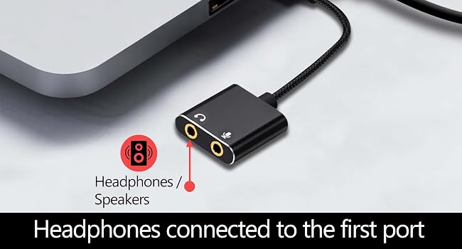 Headphones connected to the first port