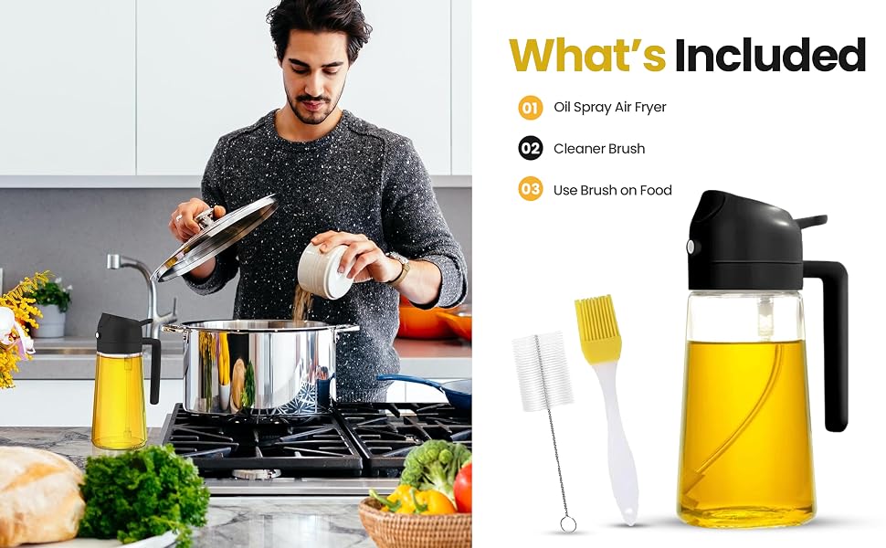 16oz Oil Sprayer Bottle with Cleaning Brush