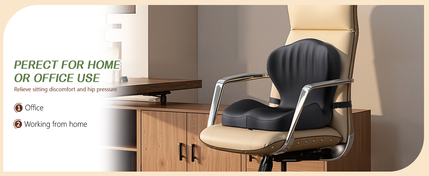 Benazcap Memory Foam Seat Cushion with Lumbar Support Pillow for Office Chair
