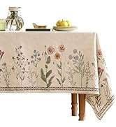 ISAENNE Floral Tablecloth for Square Tables,Linen Table Cloth with Colorful Flowers Pattern,Heavy...