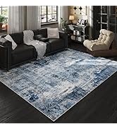Rugcomf Area Rug 5x7 Washable Rug Boho Soft Abstract Pattern Non-Slip Non-Shedding Faux Wool Vint...