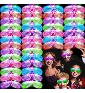 SHQDD 22 Pack LED Glasses, Light Up Glasses, 5 Neon Color Party Supplies for Kids Adult, Shutter ...