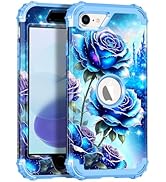 Miqala for iPhone SE 2022/2020 Case,Glow in The Dark Three Layer Heavy Duty Shockproof Full Body ...