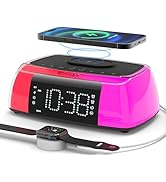 Alarm Clock with Wireless Charging, Digital Loud Alarm Clock with Sound Machine, Night Light, Blu...
