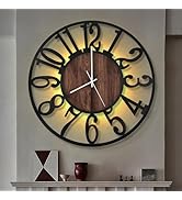 LEIKE Large LED Wall Clocks,Silent,Non Ticking,Battery Operated Rustic Round Modern Big Wood Wall...