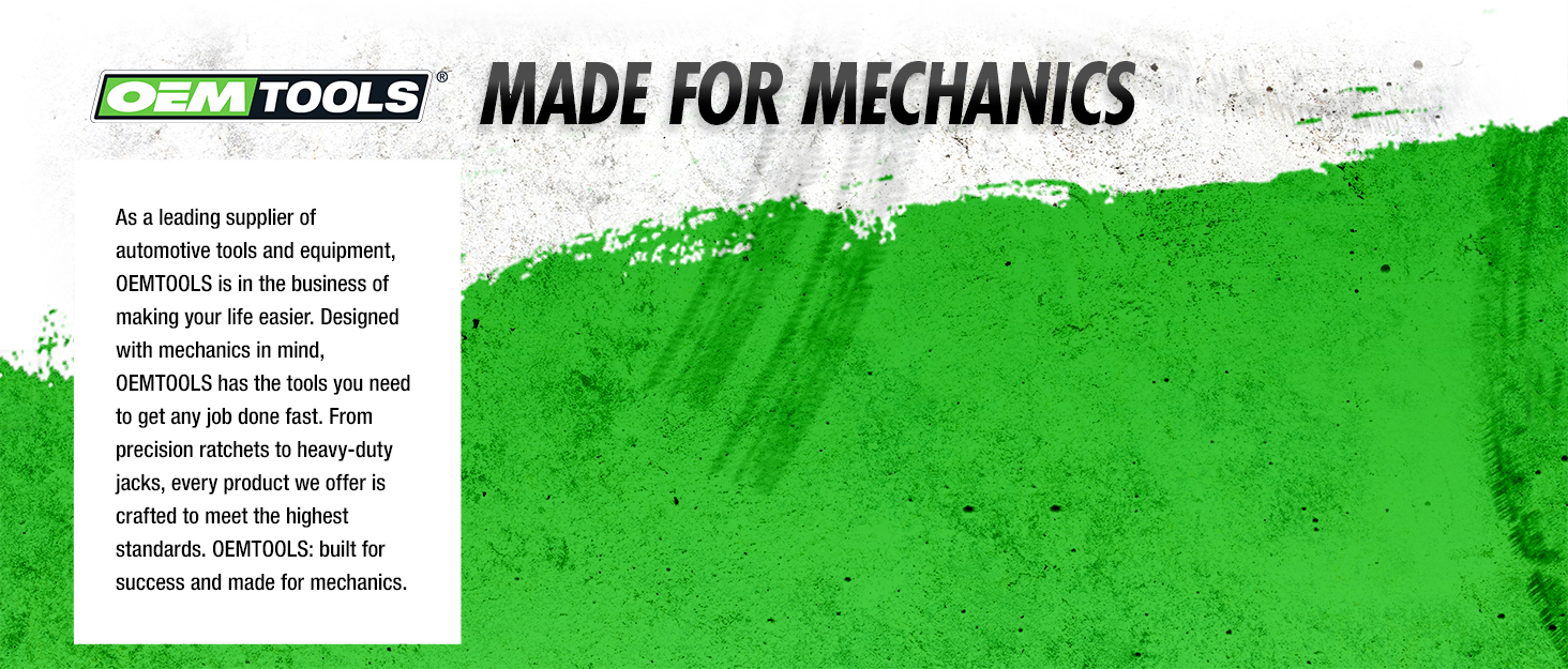 OEMTOOLS, Made For Mechanics, Textured image that is green and white