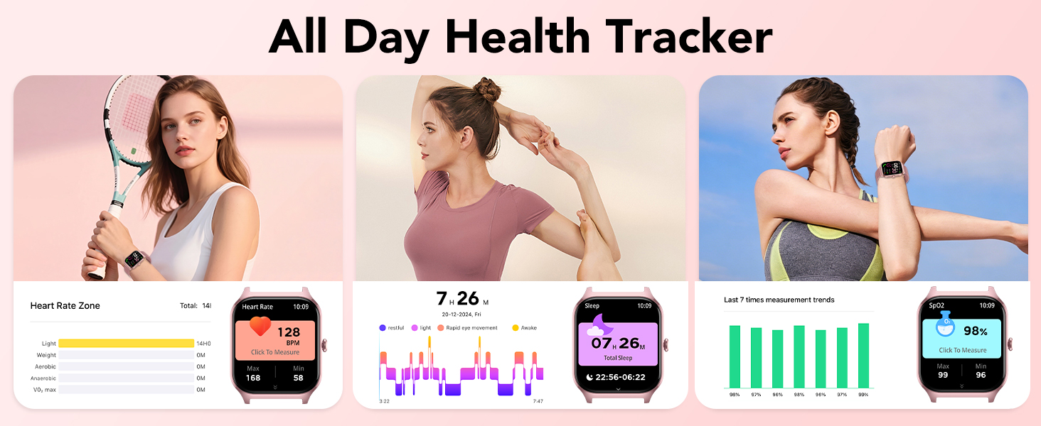women smart watch with heart rate, blood oxygen and sleep tracking