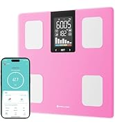 FITDAYS Smart Body Fat Scale, Bluetooth Composition Analyzer, 400lbs (Pink, 11"/280mm)