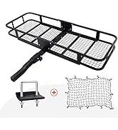 Hitch Mount Cargo Carrier with Cargo Net and Anti-rattle Stabilizer 60" x 21" x 6" Folding Cargo ...