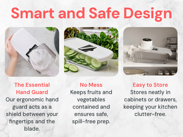 Fullstar 6 in 1 Mandoline Slicer smart and safe designpes made easier with Fullstar mandoline slicer