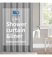 THAIGEE 2-in-1 Waterproof Fabric Shower Curtain or Liner,Linen Textured,Breathable TPU &amp; Washable...
