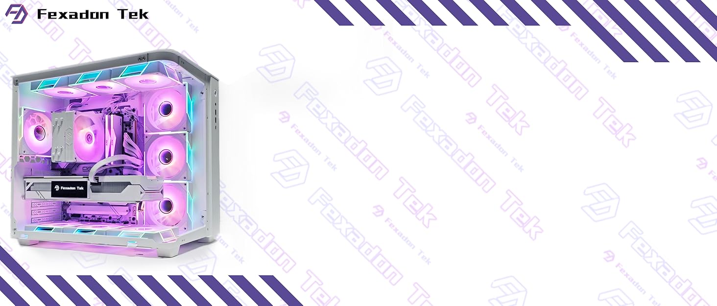 fexadon tek ARGB white computer case fan and cpu cooler instal in the white computer case