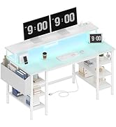 Lufeiya White Computer Desk with Storage Shelves, 47 inch Home Office Desk with Monitor Stand, Ga...