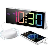 Loud Alarm Clock with Bed Shaker, Big Display Plug in Vibrating Alarm Clock for Heavy Sleepers Ad...