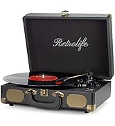 Vinyl Record Player 3-Speed Bluetooth Suitcase Portable Belt-Driven Record Player with Built-in S...