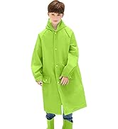 Portable Kids Rain Poncho, Reusable Raincoat with Hoods and Sleeves, Durable, Lightweight for Out...