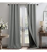 Grey Blackout Curtains for Bedroom 84 Inch Length 2 Panel Set Grommet Cotton Linen Textured Total...