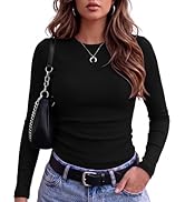 Zeagoo Women Long Sleeve Tops Crewneck Ribbed Knit Fitted Tshirts Dressy Casual Basic Tee 2026 Su...