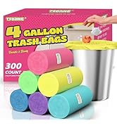 T.FORING 4 Gallon Trash Bags - 300 Count Colored Small Garbage Bags 15 Liter Unscented Wastebaske...