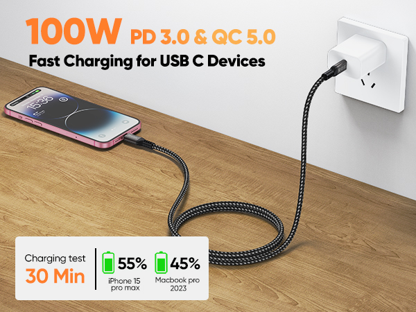 usb c cable data transfer and charge