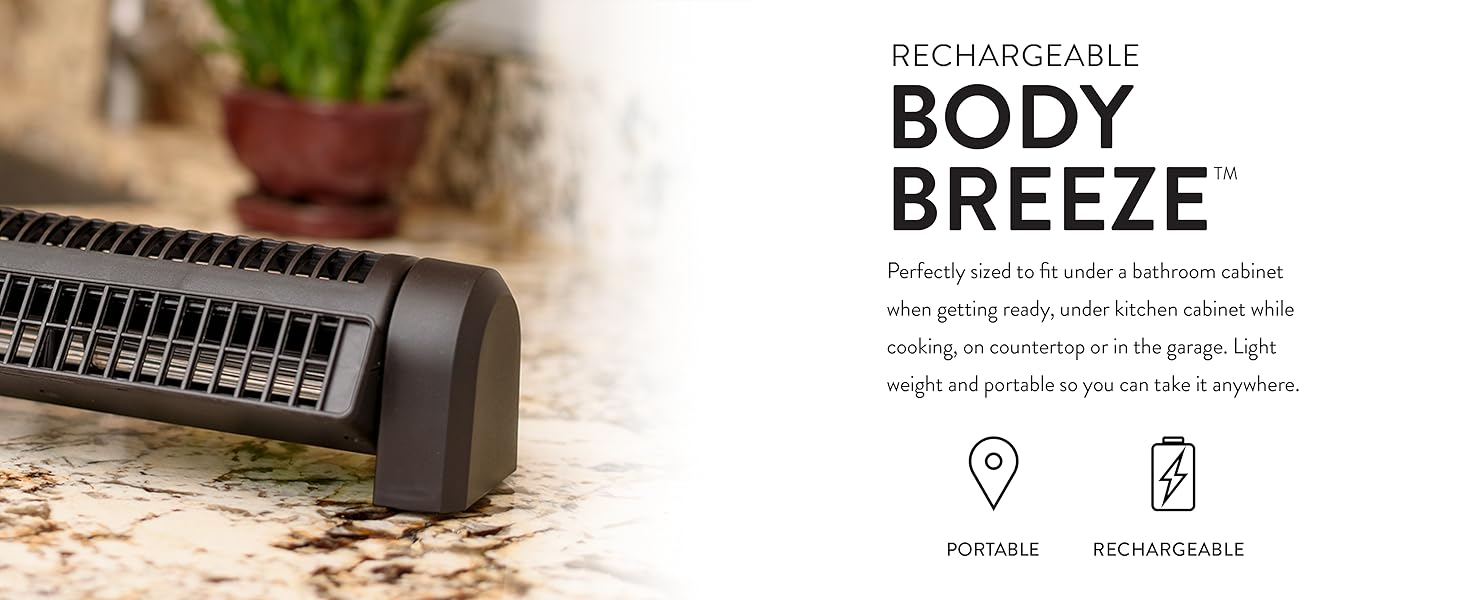 Treva Body Breeze Rechargeable on kitchen counter 