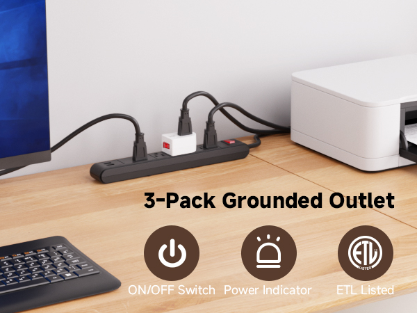 Grounded outlet switch with ON/OFF button for safety and energy savings