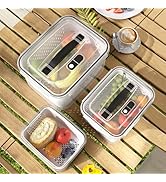 Fruit Storage Containers for Fridge with vent holes and handle,Airtight Food Storage Containers K...