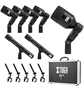 XTUGA DI7 7 PCS Wired Dynamic Drum Mic Kit Metal Kick Bass, Tom/Snare &amp; Cymbals Microphone-Use fo...