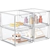 SpaceHacks 4 Pack Stackable Makeup Organizer and Storage, Acrylic Organizers,Clear Plastic Storag...