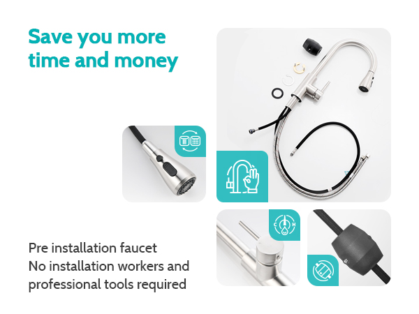 Kicimpro brusher nickel kitchen faucet with pull down sprayer