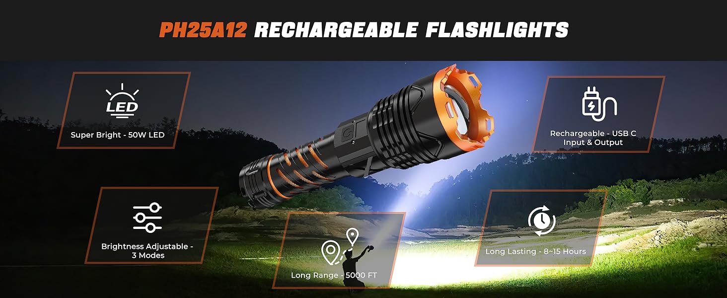 Flashlight High Lumens Rechargeable
