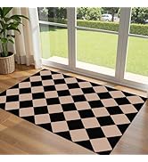 Othilic Black Tan Checkered Entry Rug - 3x5 Ft Non-Slip Washable Indoor Outdoor Front Door Mat Po...