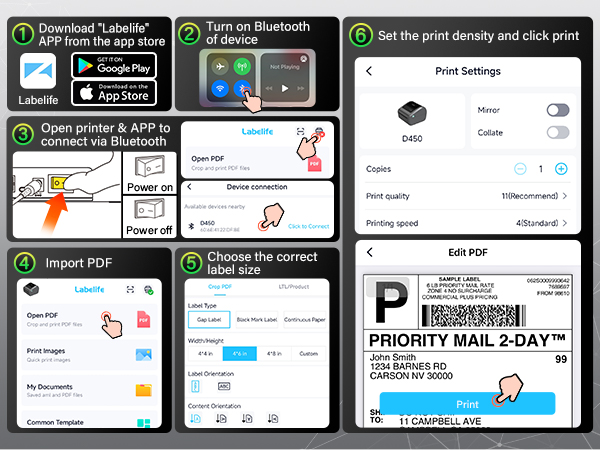Bluetooth Shipping Label Printer, D450 Thermal Label Printer for Address Postage Small Business