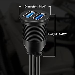 BATIGE 2 PORTS DUAL USB 3.0 CAR MOUNT FLUSH CABLE size