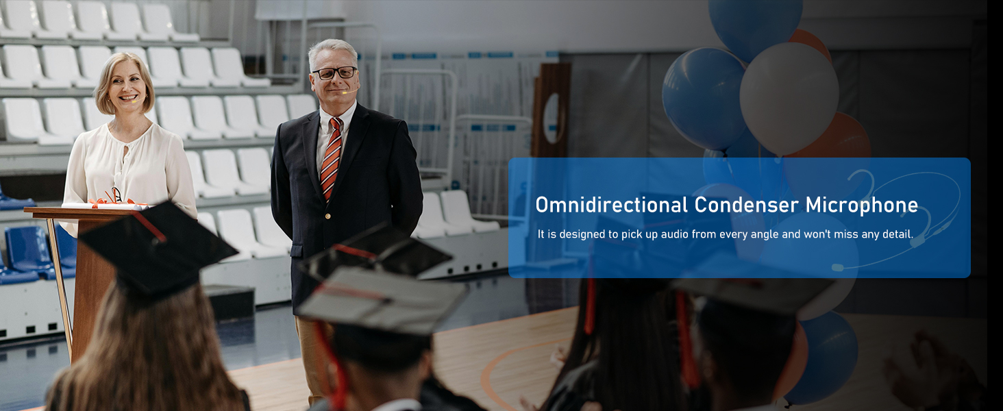 Omnidirectional condenser microphone in use during a formal presentation or lecture setting.