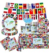 International World Flags Tableware Set, 142Pcs International Flags Decorations Plates and Napkin...