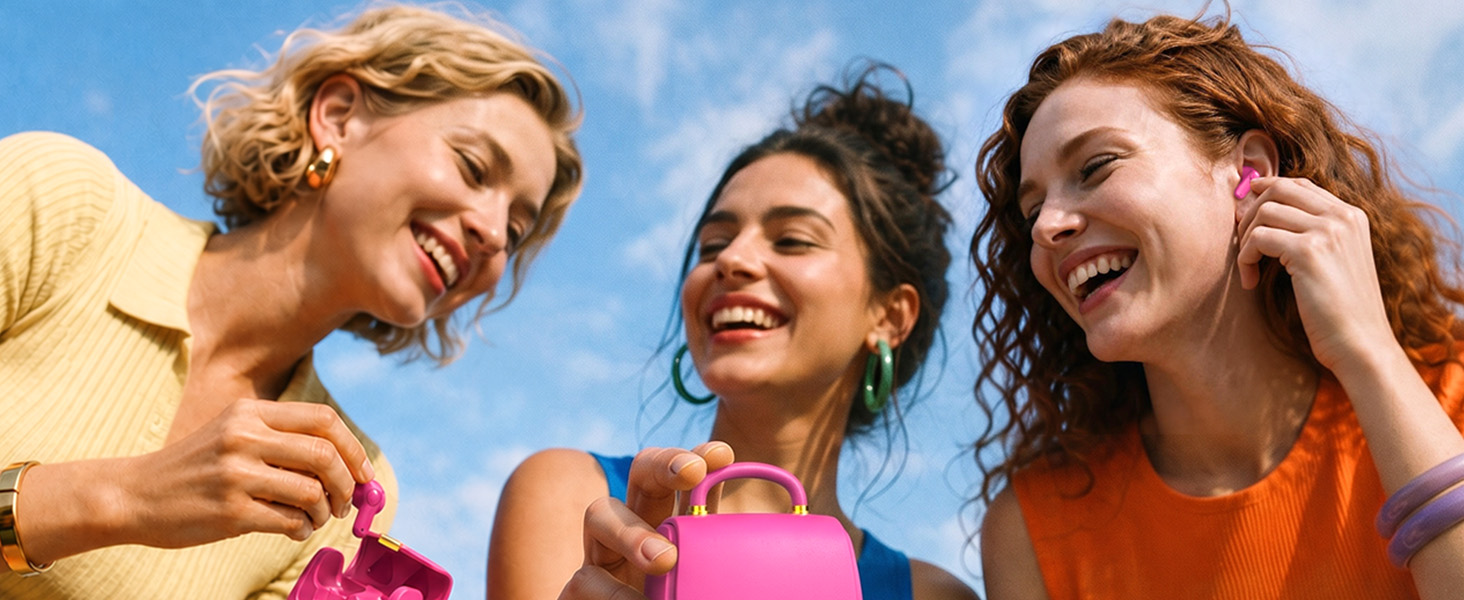 Pink wireless earbuds for women