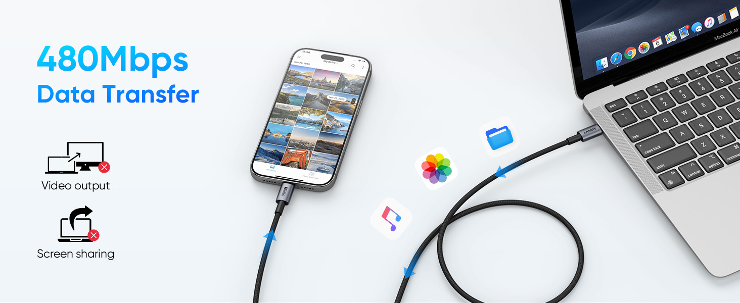 480Mbps High-Speed USB-C Data Transfer Cable for Photos &amp;amp; Files