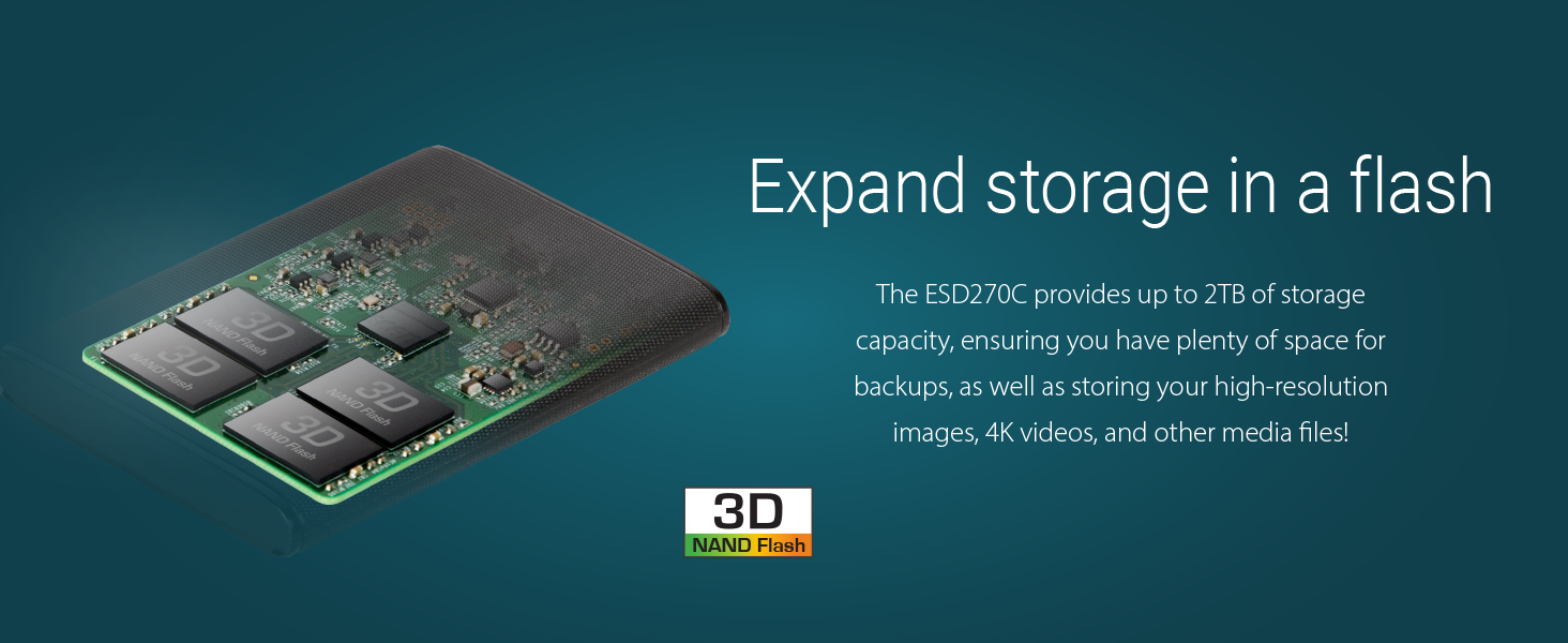 External SSD, ESD270C, USB 3.1 Gen 2, Type C