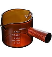 Luxshiny Espresso Cups with Wood Handle, 75ML Double Spout Glass Measuring Cup with Dual Scale Es...