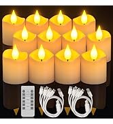 Yme Rechargeable LED Tea Lights, 12pcs Battery Operated Flameless Fake Votive Candles Flickering ...