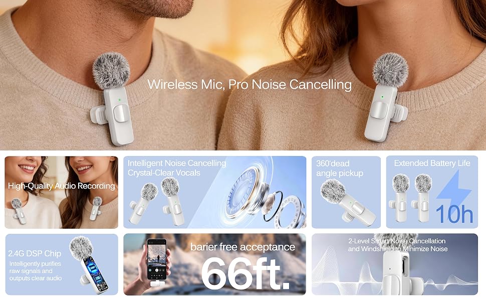 White Wireless Lavalier Microphone for iphone mini microphone for iphone mini mic dji mic mini
