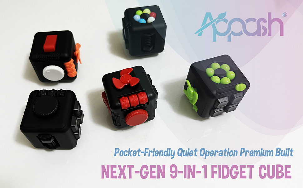 appash fidget cube, in multiple colors, next generation cube with 9 features, stress relief