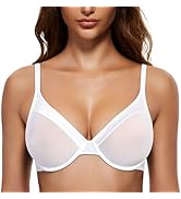 Wingslove Women's Sheer Lace Bra Demi Through Mesh Bralette Unlined Underwire Support Non Padded