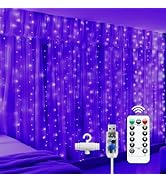 Brightown 300 LED Fairy Curtain Lights, 9.8ft x 9.8ft Purple Curtain String Lights, USB Plug in 8...