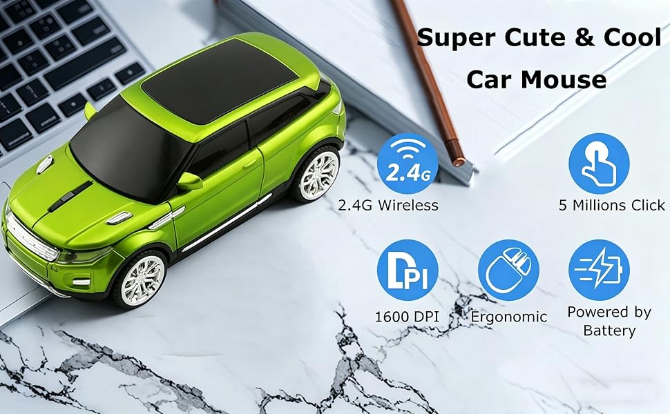Wireless Mouse Cute Car Mice, Portable Compact Novelty Cool Fun Mice