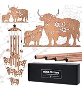 LIRAVENO Highland Cow Outdoor Decor - Metal Wind Chimes Cows Gifts with Card for Women Men Wife G...