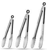 TACGEA Stainless Steel Kitchen Tongs, Silicone Non-slip Grip, Locking Grilling Food Tongs Set of ...