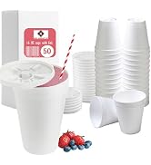 16 OZ Foam Cups With Lids for Hot &amp; Cold Drinks, USA-Made 50-Pack.Ideal Styrofoam Coffee Cups, In...