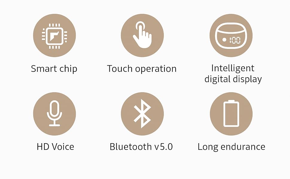Smart chip, HD voice, Bluetooth 5.0, touch control, digital display, long battery life